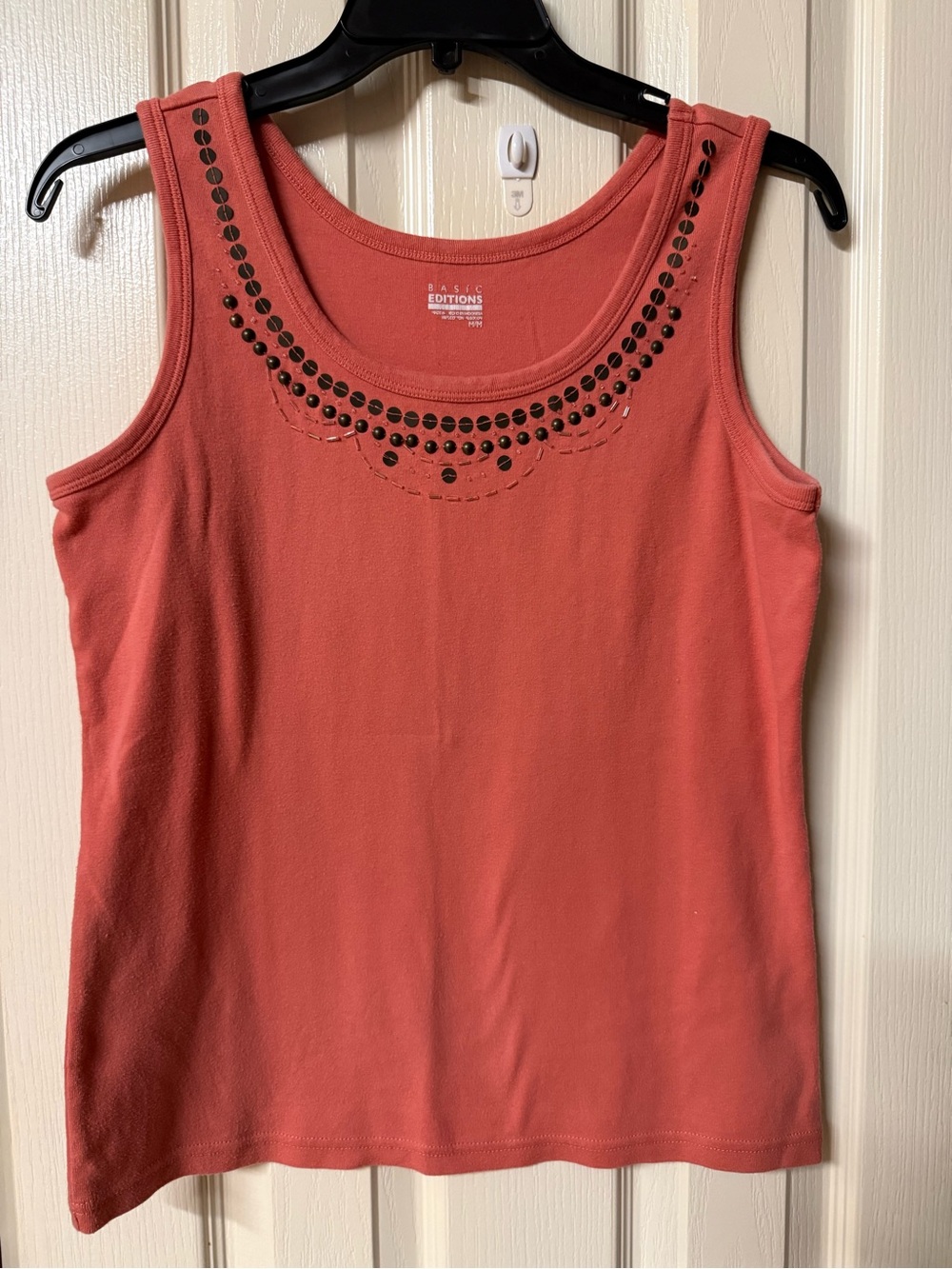 Basic Editions Coral-Orange Studded Scoop Neck Tank